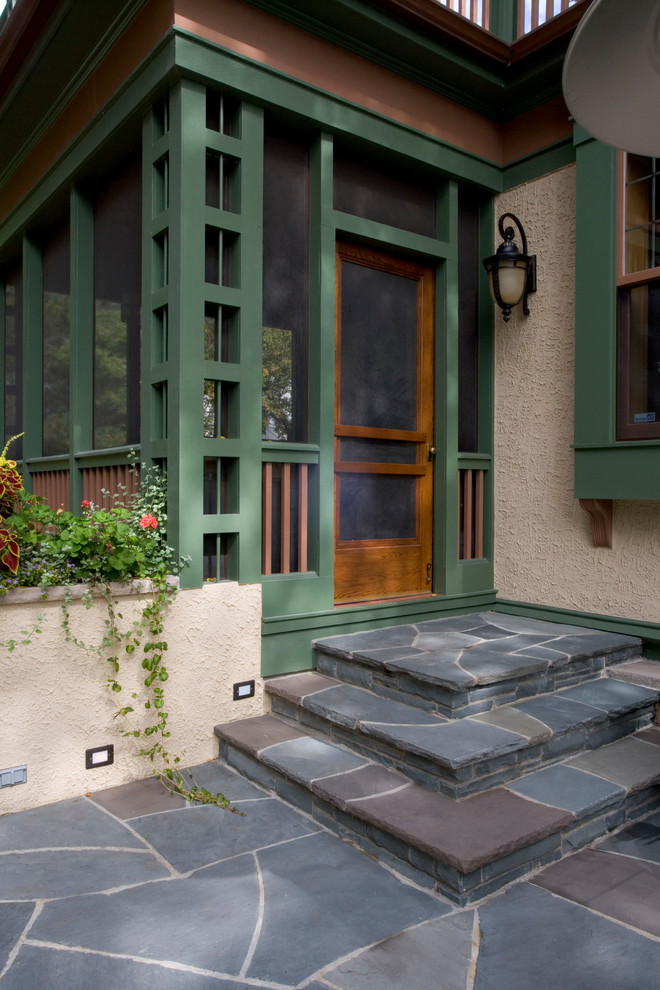 Design ideas for a medium sized traditional entrance in Chicago with a single front door and a light wood front door.