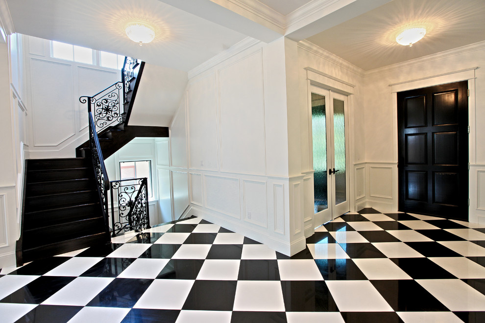 Black and White Floor Tile Contemporary Entry Denver by YK