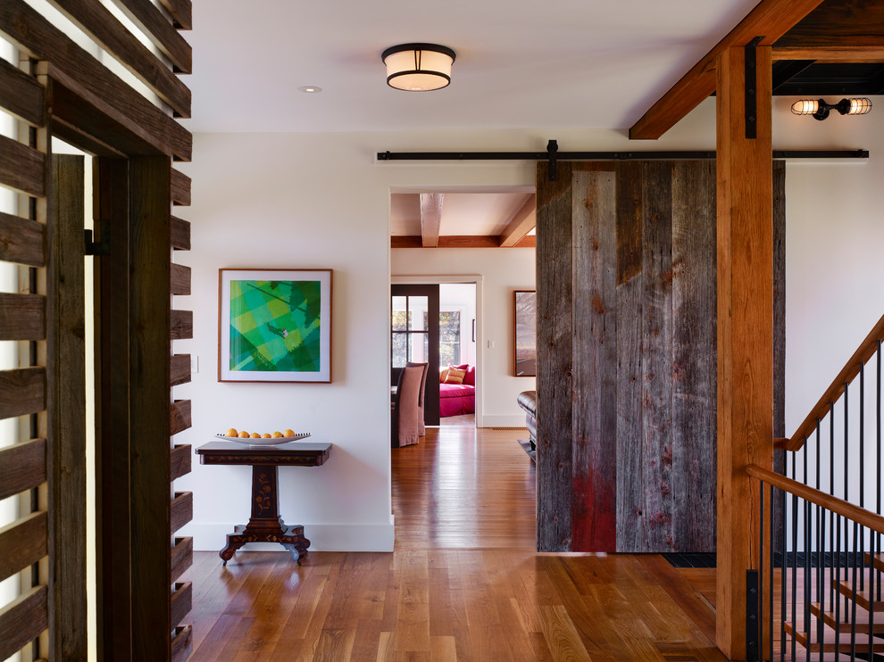 Entryway - cottage medium tone wood floor entryway idea in Philadelphia