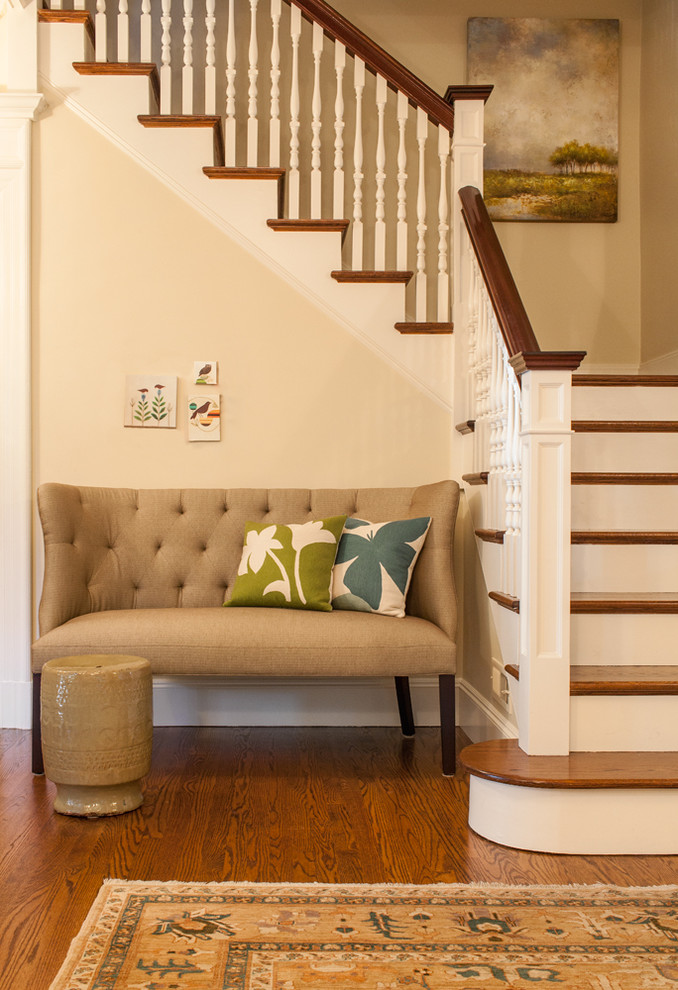 This is an example of a contemporary entrance in New York with beige walls.