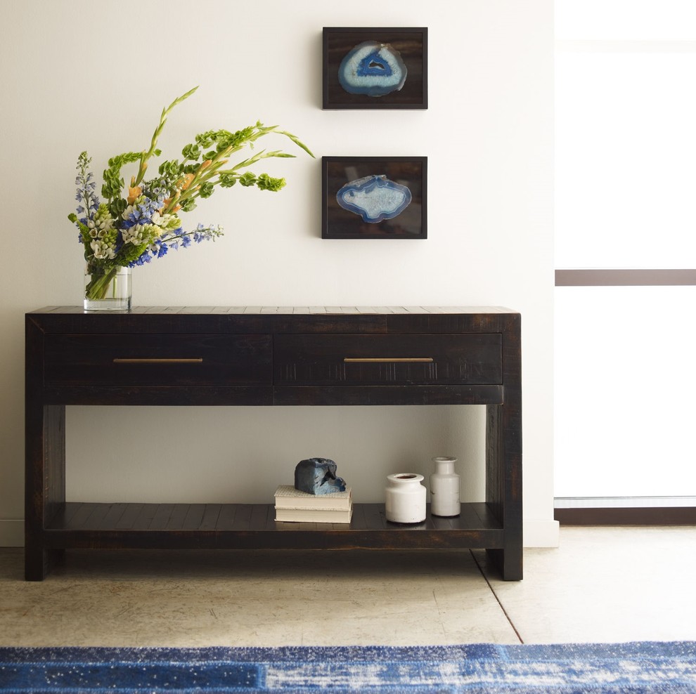 Burnished Black Reclaimed Pine Wood Console Table Rustic Entry