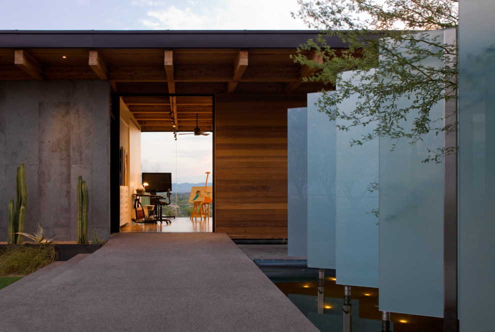 Design ideas for a contemporary entrance in Phoenix with concrete flooring.