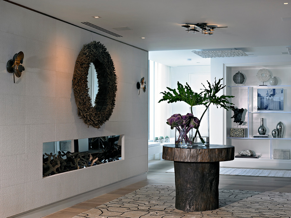 This is an example of a contemporary entrance in Miami with white walls.