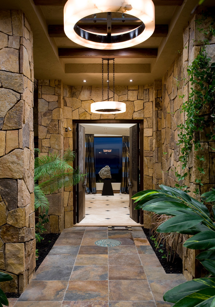 Inspiration for a contemporary front door in San Diego with a double front door.