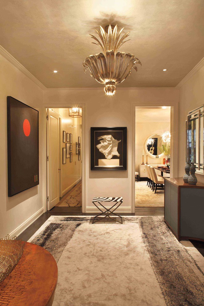 Photo of a contemporary vestibule in New York with beige walls.