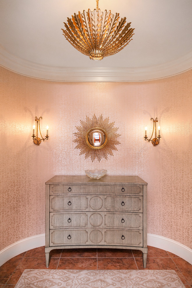 Inspiration for a mid-sized 1950s entry hall remodel in Charleston with metallic walls