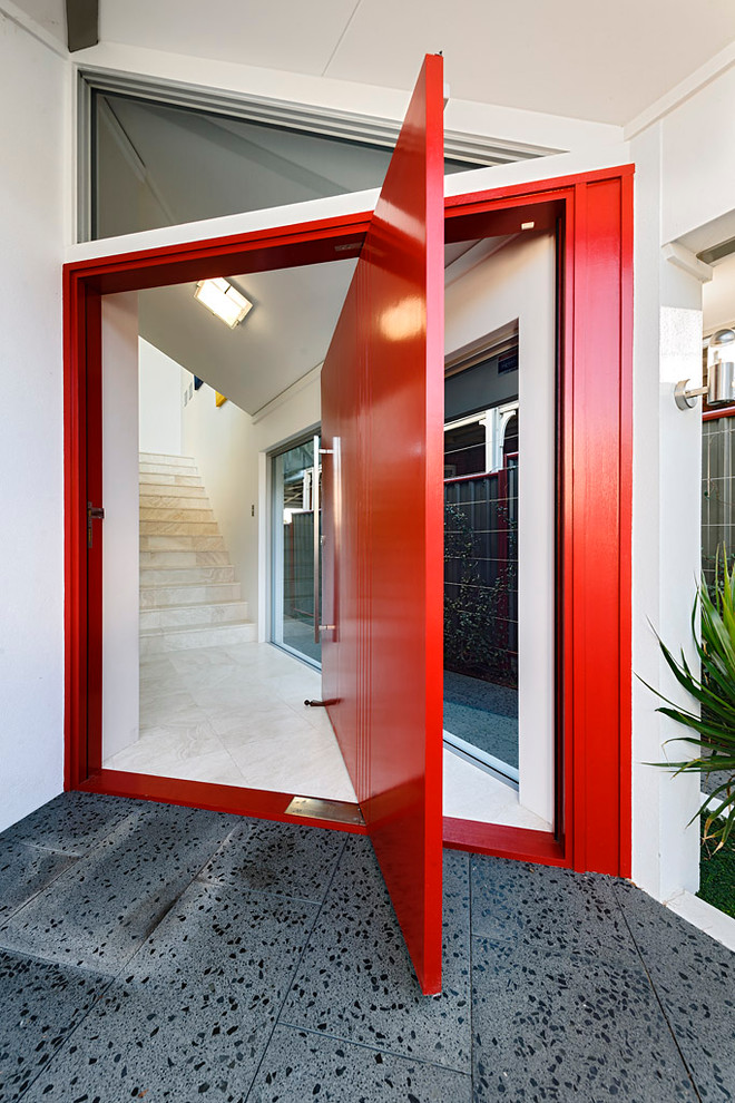 Pivot front door - contemporary pivot front door idea in Perth with a red front door