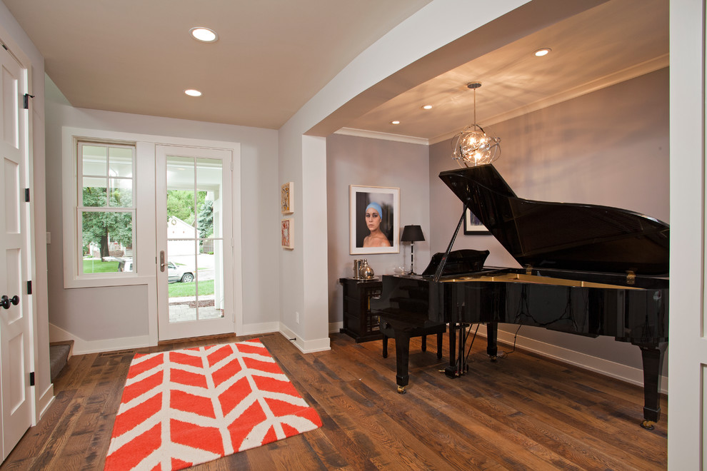 Trendy entryway photo in Minneapolis with a white front door and gray walls