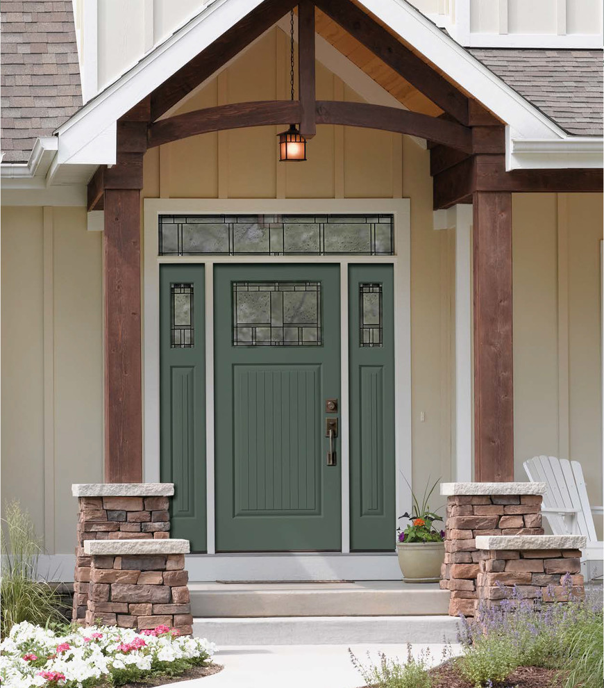 Идея дизайна: входная дверь в современном стиле с одностворчатой входной дверью и зеленой входной дверью