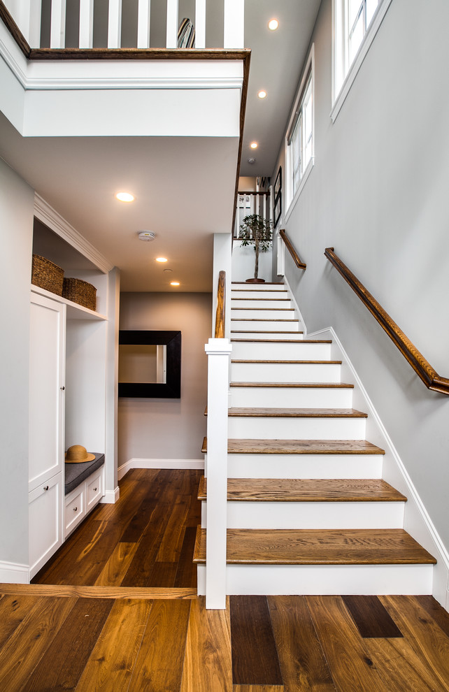 Inspiration for a small craftsman staircase remodel in San Diego