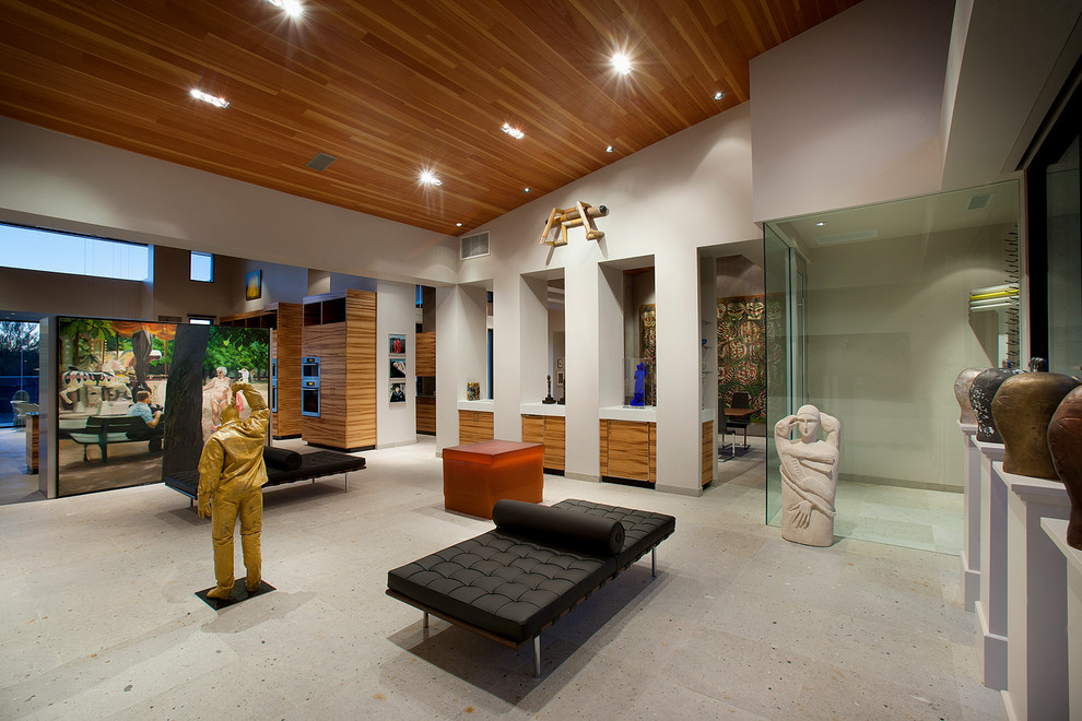 Photo of a large contemporary foyer in Phoenix with white walls.