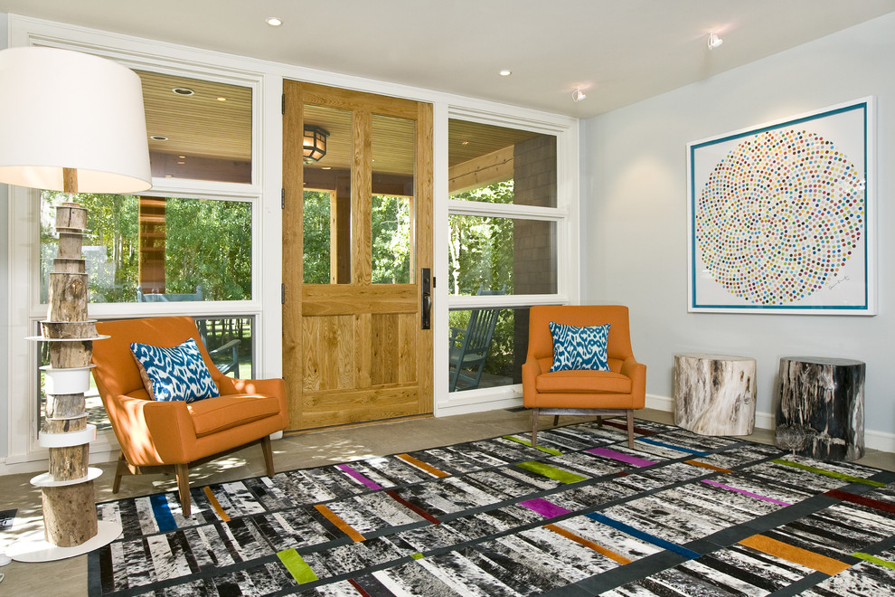 Single front door - contemporary single front door idea in Other with gray walls