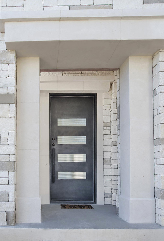 Exemple d'une petite porte d'entrée tendance avec une porte pivot.