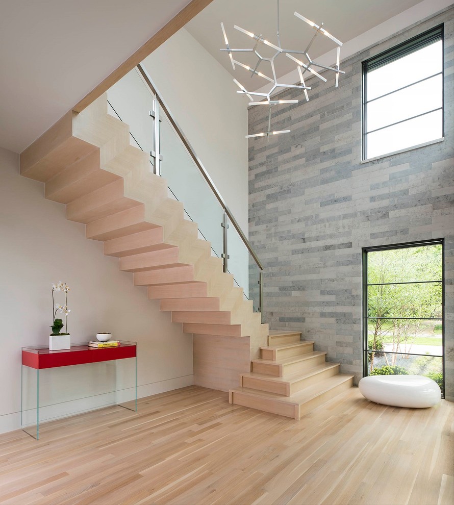 Пример оригинального дизайна: лестница среднего размера в современном стиле