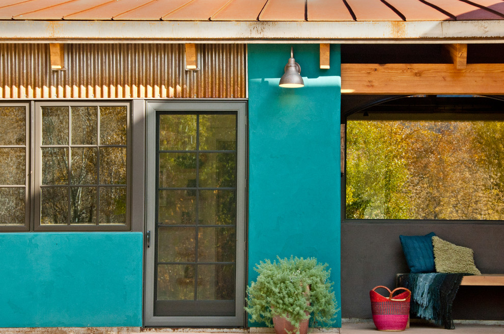 Mediterrane Haustür mit Einzeltür und Haustür aus Glas in Denver