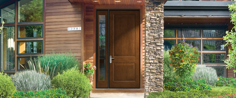 Design ideas for a large contemporary front door in Other with a single front door and a green front door.