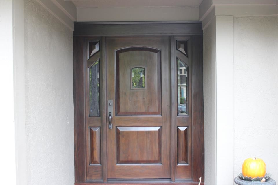 Medium sized classic front door in San Francisco with beige walls, a single front door and a dark wood front door.