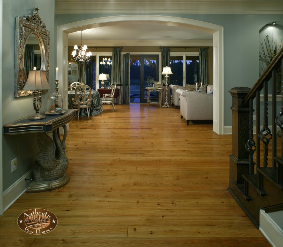 Inspiration for a timeless light wood floor entryway remodel in Atlanta with blue walls