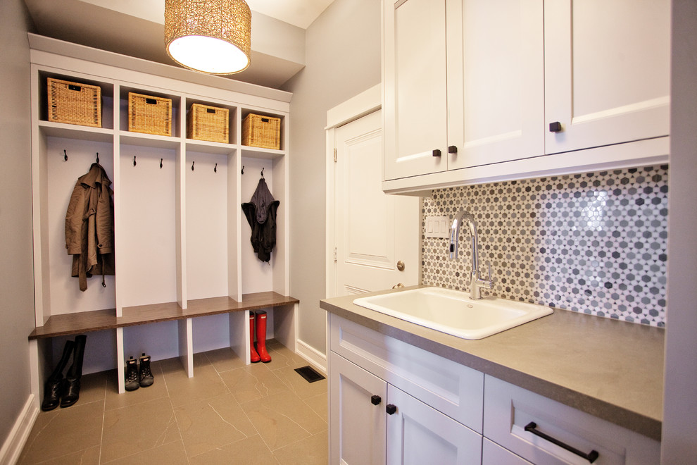 Inspiration for a transitional mudroom remodel in Toronto