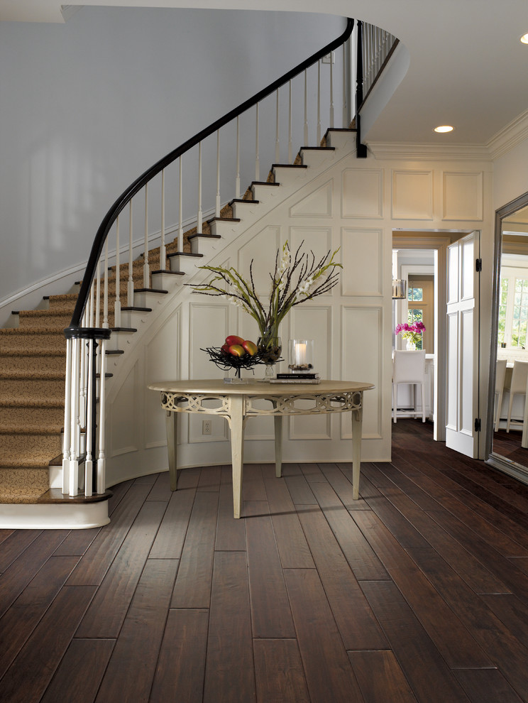 Foyer - mid-sized traditional dark wood floor foyer idea in Jacksonville with white walls