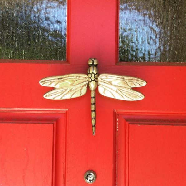 На фото: прихожая в стиле модернизм с одностворчатой входной дверью и красной входной дверью с