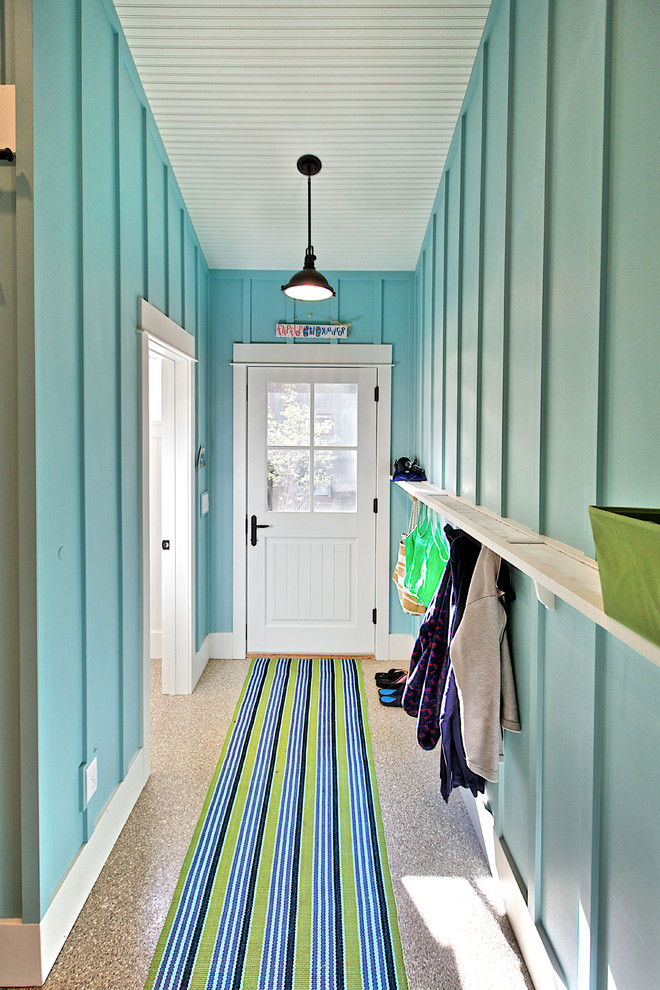 Entryway - coastal entryway idea in Other with a white front door