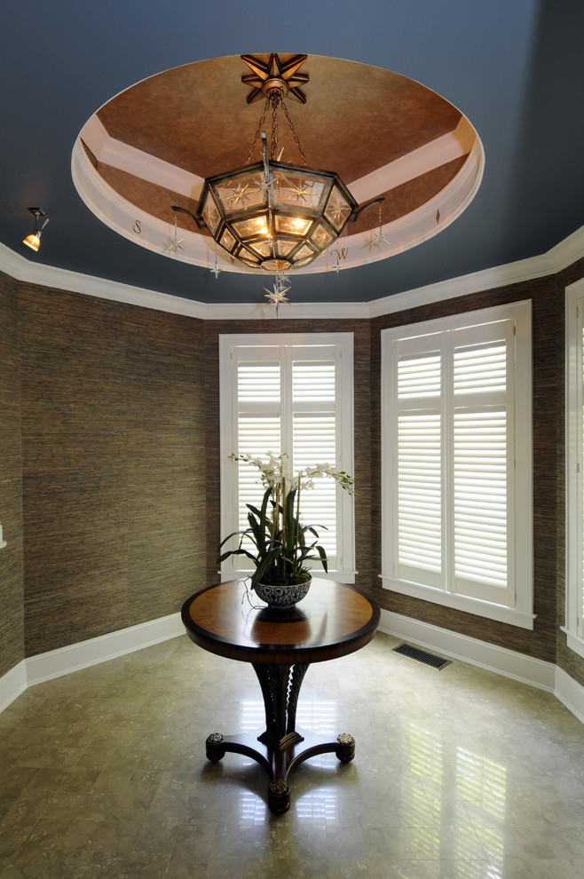 Inspiration for a large timeless vestibule remodel in New York with brown walls