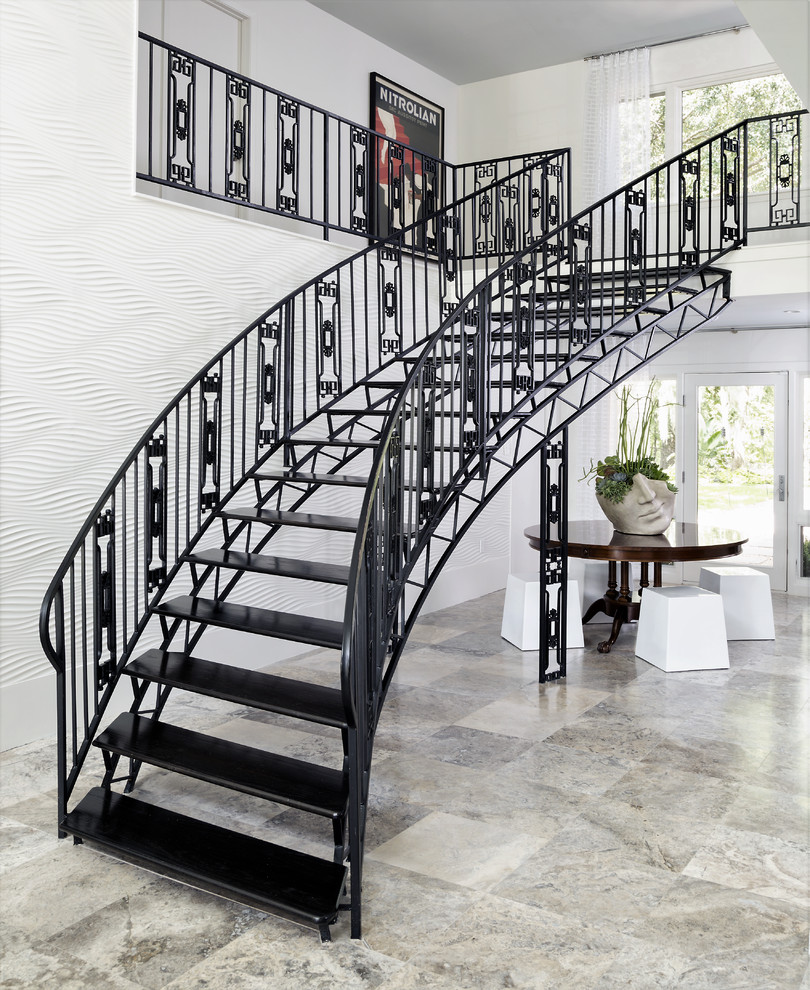 Photo of a large traditional staircase in Houston.