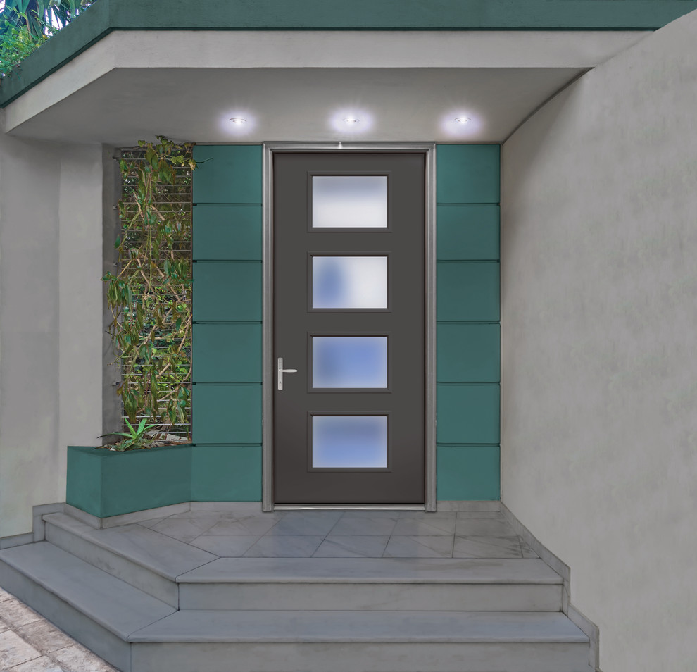 Idéer för en mellanstor modern ingång och ytterdörr, med en enkeldörr och en grå dörr