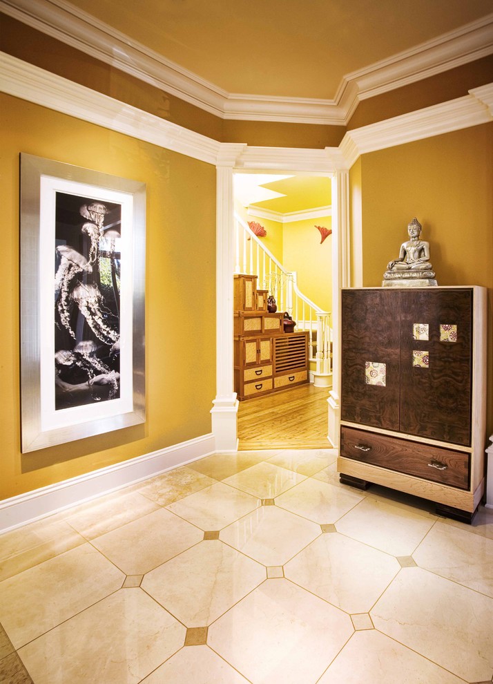 Photo of a contemporary vestibule in San Francisco with yellow walls.