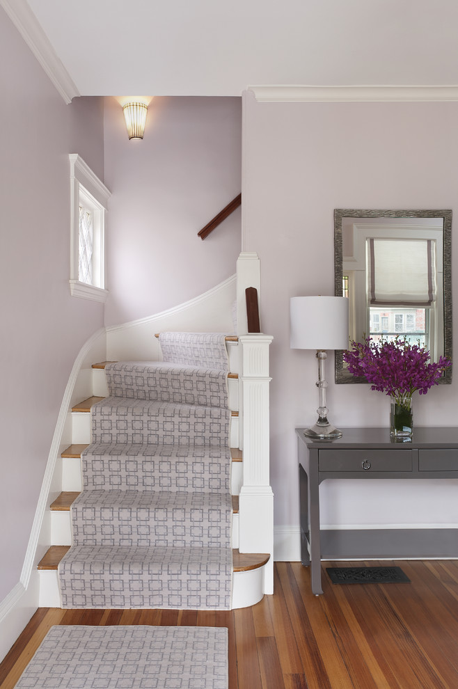 Example of a classic entryway design in Boston with purple walls