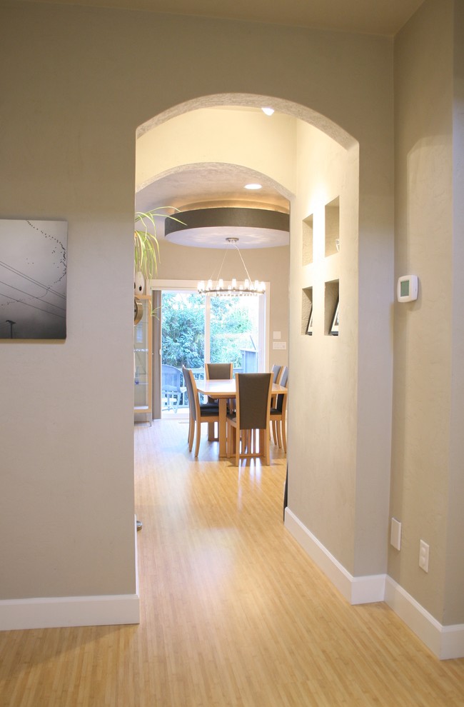 Mid-sized minimalist foyer photo in Other with gray walls