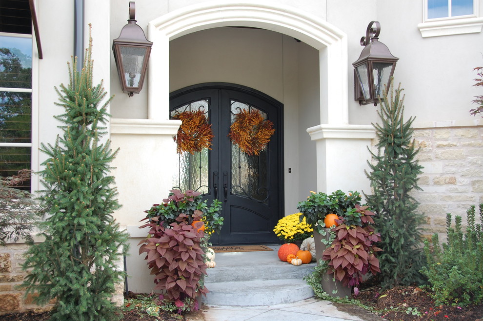 Inspiration for a front door in Other with a double front door and a black front door.