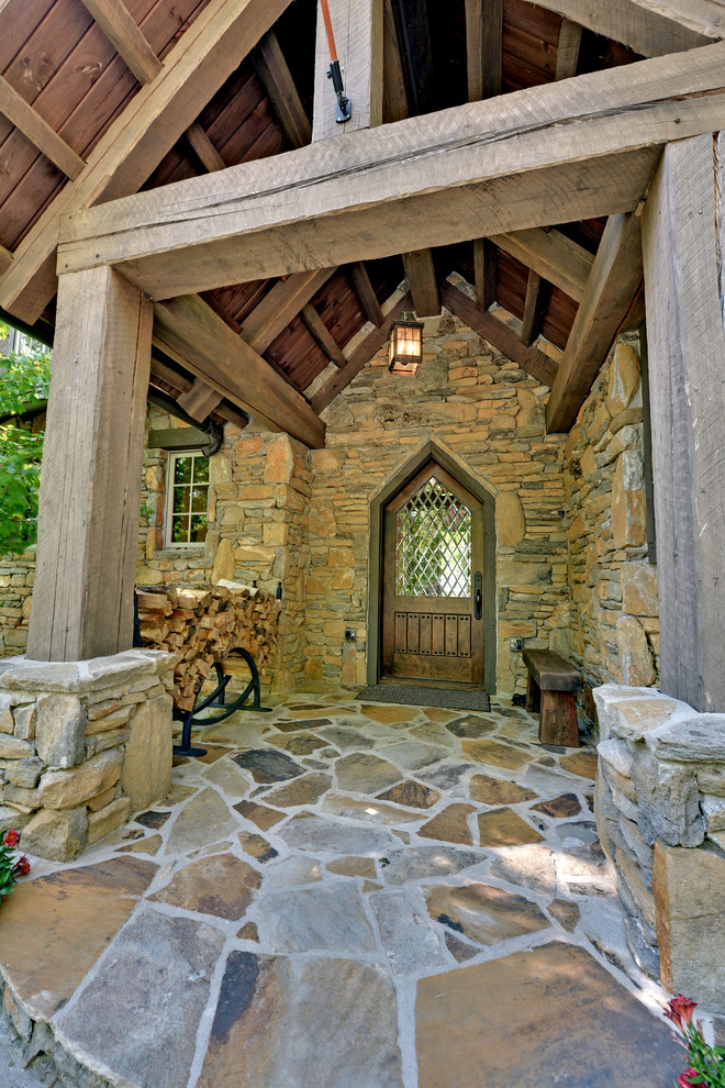 Inspiration for a rustic front door in Atlanta with a single front door and a glass front door.