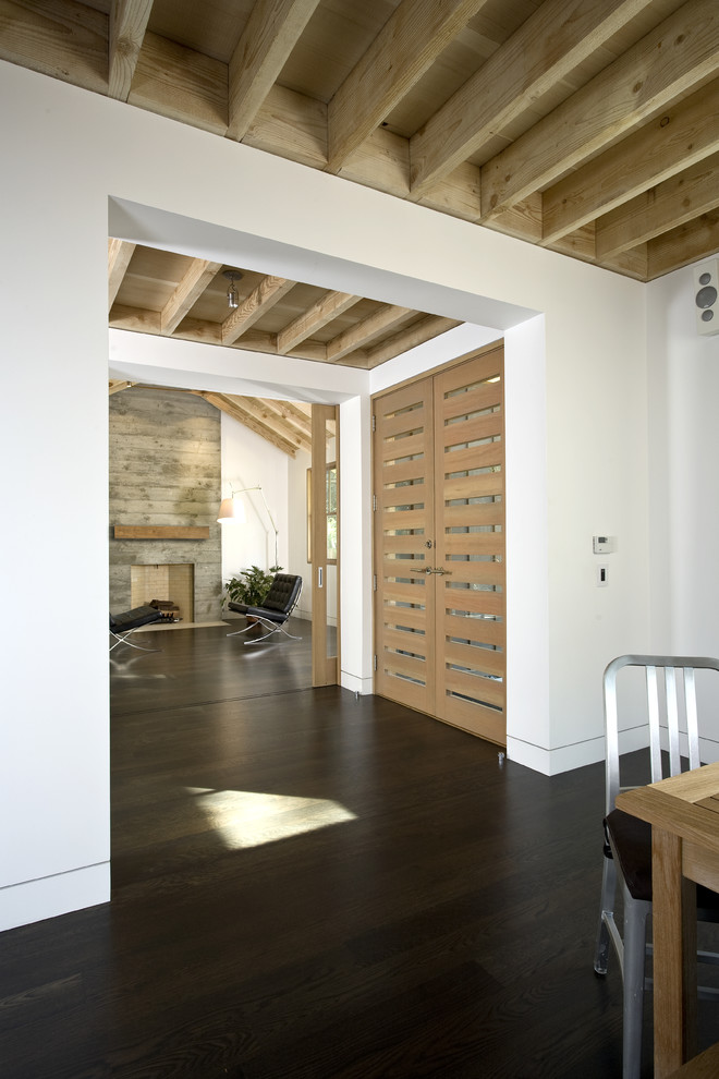 Transitional dark wood floor double front door photo in San Francisco with white walls