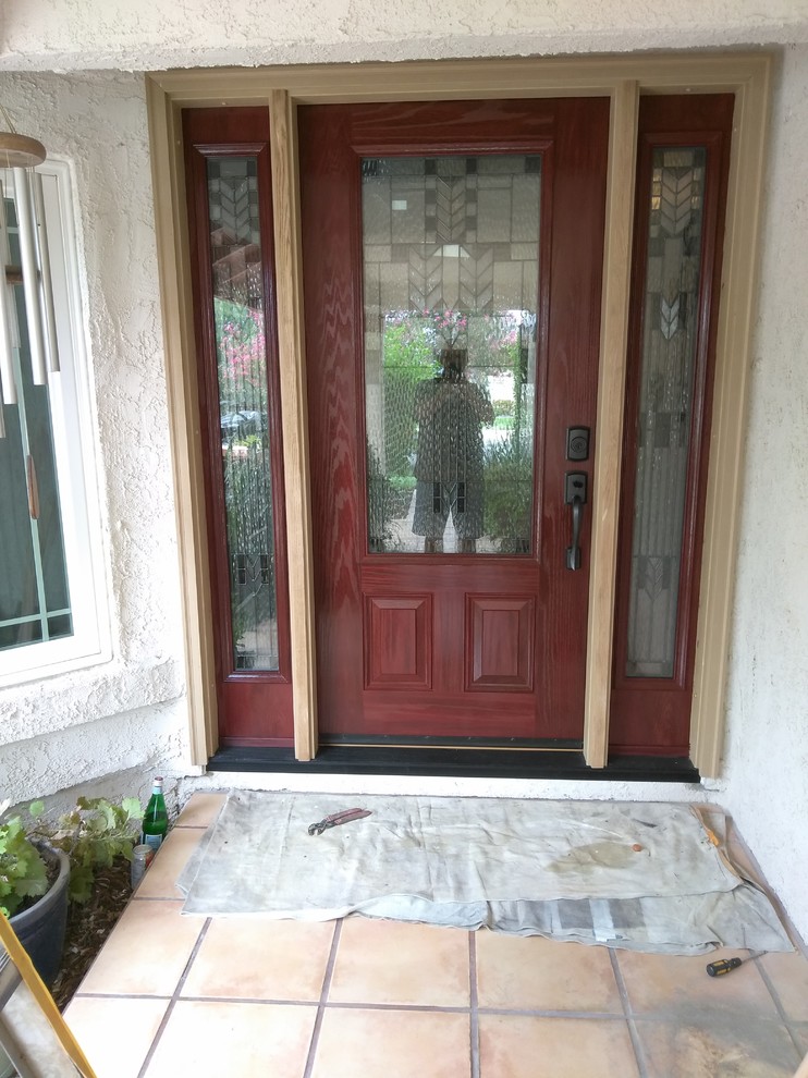 Fiberglass Front Entry door with two sidelights Contemporary Entry
