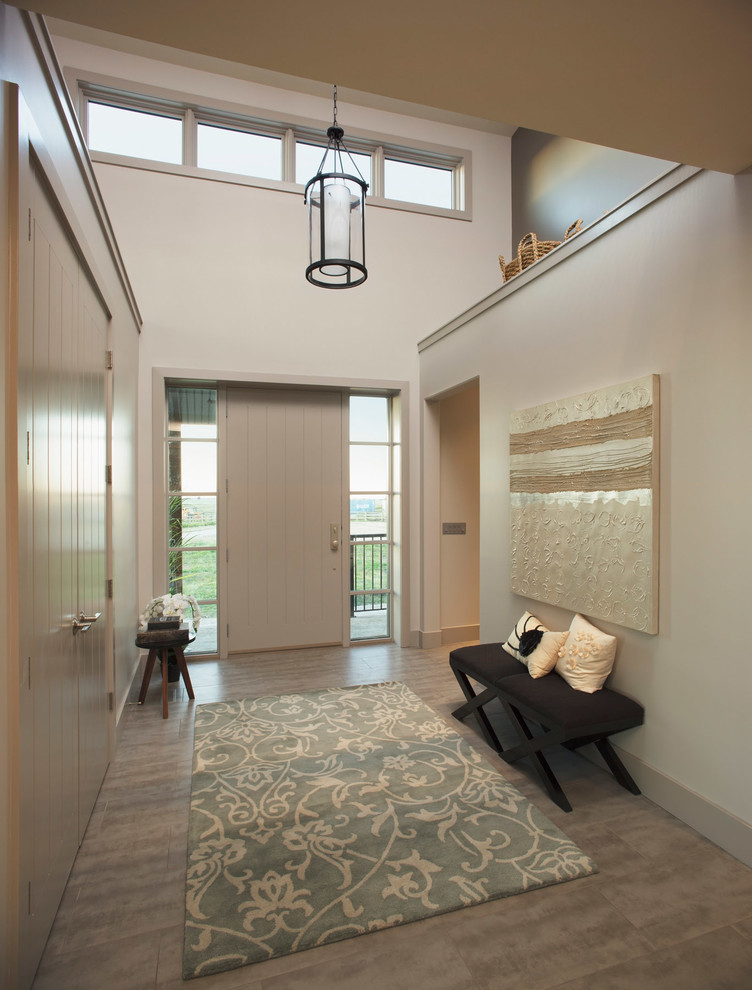 Mid-sized trendy single front door photo in Calgary with white walls and a white front door