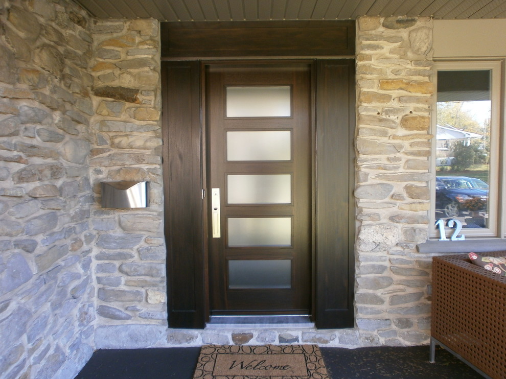 Foto di una porta d'ingresso moderna con una porta singola e una porta in legno scuro