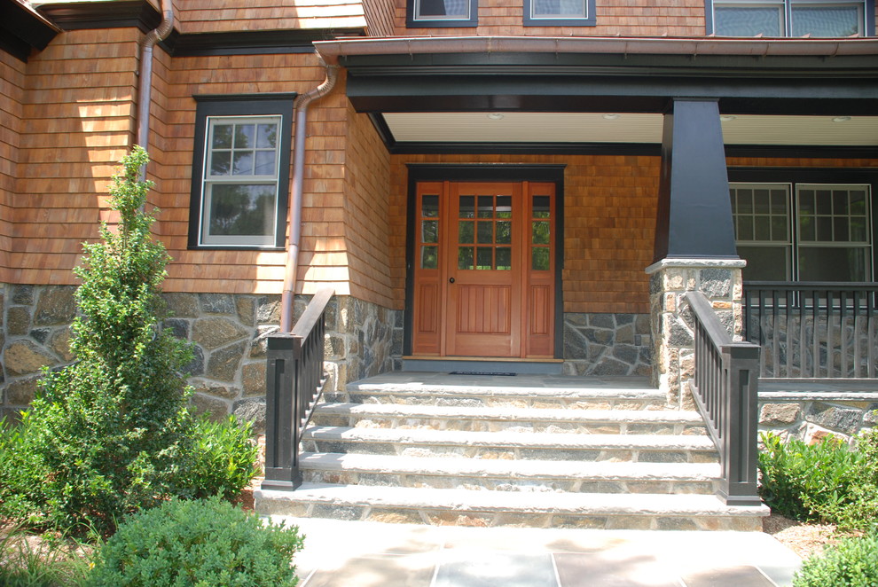 Inspiration for a medium sized traditional front door in Other with a single front door and a medium wood front door.