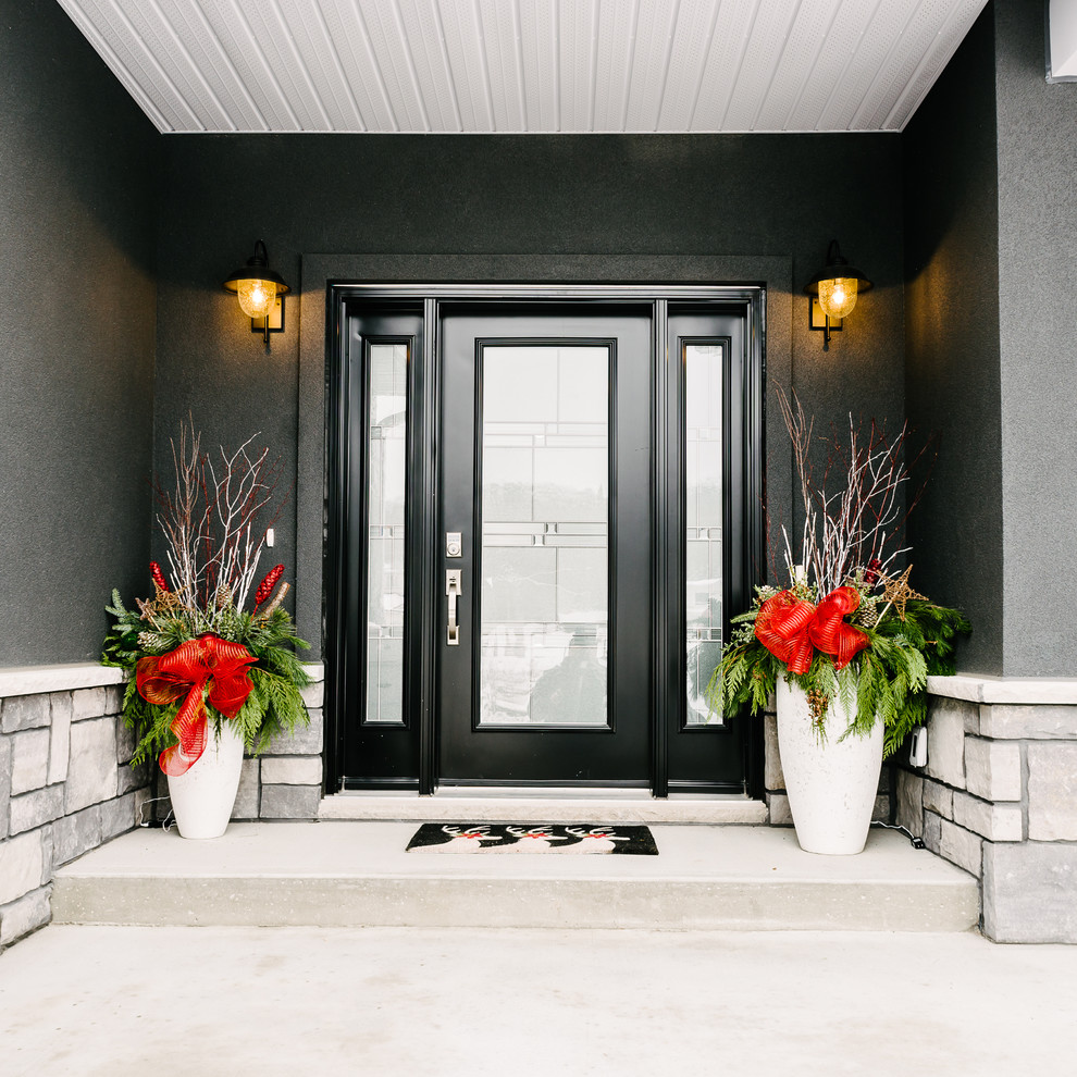 Стильный дизайн: входная дверь среднего размера в стиле модернизм с одностворчатой входной дверью и черной входной дверью - последний тренд