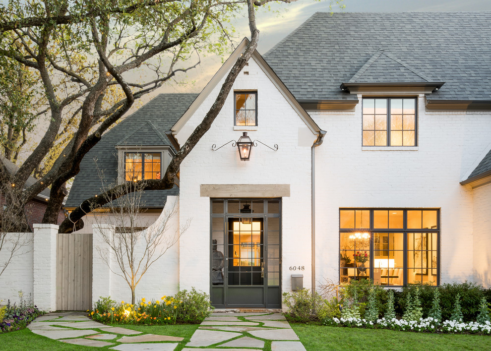 Design ideas for a traditional front door in Dallas with a single front door and a glass front door.