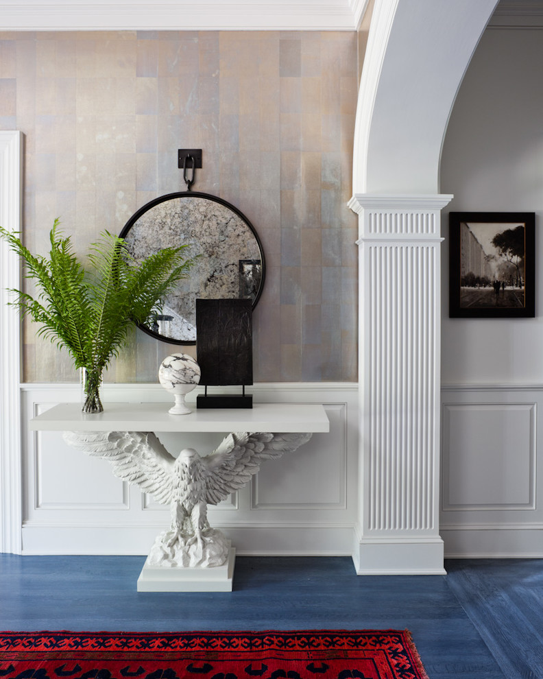 Example of a classic blue floor entry hall design in New York