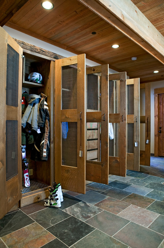 Example of a mountain style mudroom design in Sacramento