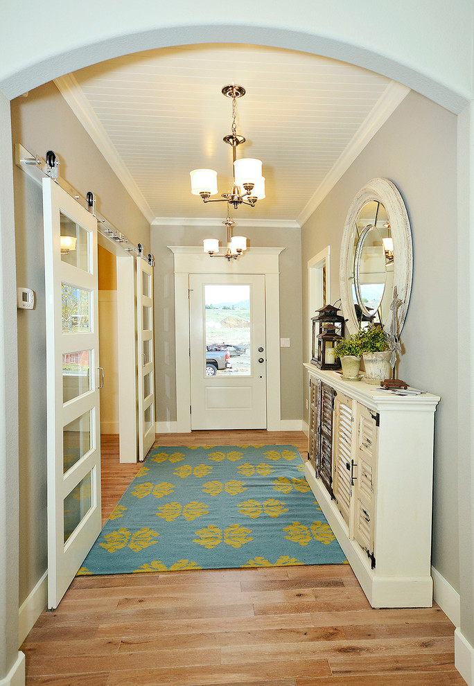 Entry hall - traditional entry hall idea in Denver with gray walls