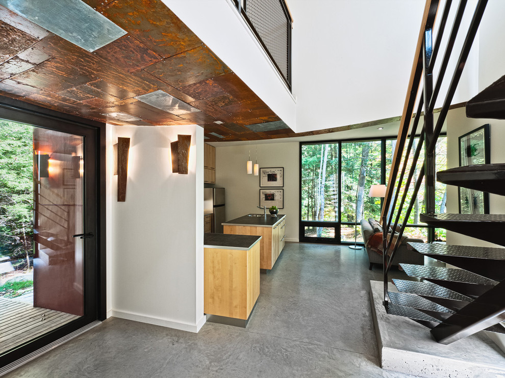 Inspiration for a contemporary concrete floor entryway remodel in Ottawa with white walls
