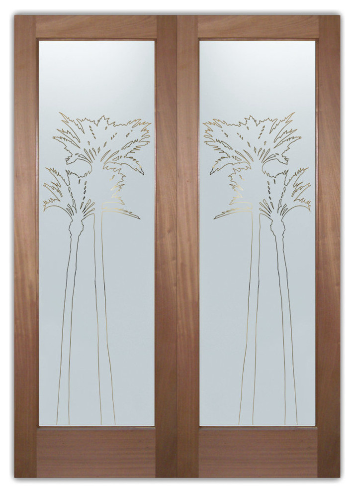 Interior Glass Doors Obscure Frosted Glass PALMS GLEAMING PS PAIR
