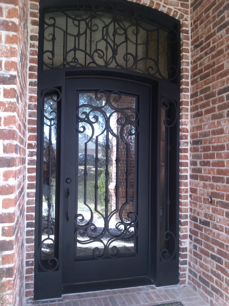 Inspiration for a large modern front door in Dallas with a single front door and a glass front door.