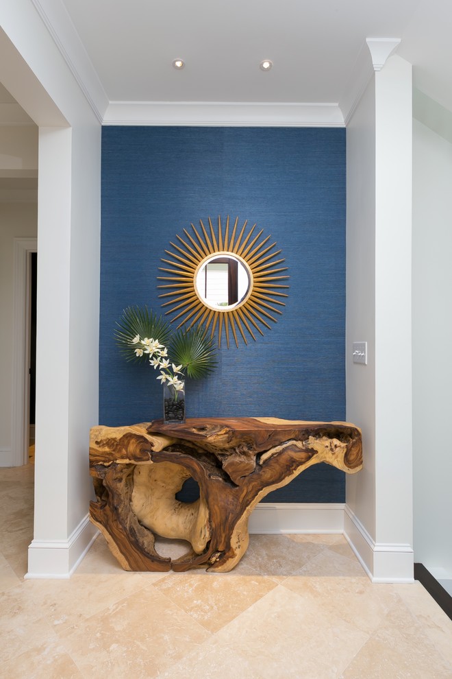 Entryway - coastal entryway idea in Charleston with blue walls