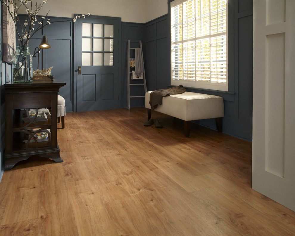 This is an example of a farmhouse entrance in Other with light hardwood flooring.