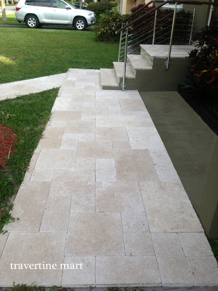 Ivory Travertine Walkway Tiles and Pavers Natural Stone Traditional Entry New Orleans